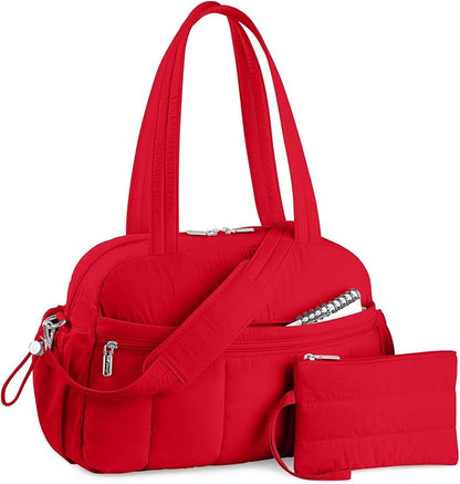 TOPDesign Travel Duffel Bag for Women, Puffer Gym Bag Sports Tote with Wet Pocket, Carry On