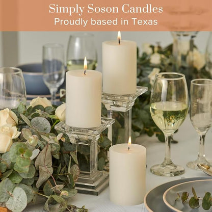 Simply Soson 3x4 inch Ivory Pillar Candles Set of 6, Smooth Texture, Unscented Ivory Candles