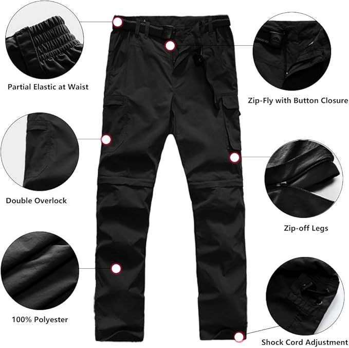 Boy’s Convertible Hiking Pants Lightweight Quick Dry Zip Off Pants for Kids Youth Outdoor UPF 50+