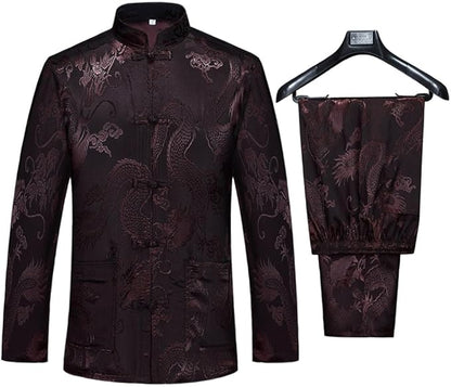 wecotton Tang Suit Men Hanfu Chinese Traditional Clothes Kung Fu Shirt Uniform Long Sleeved Coat