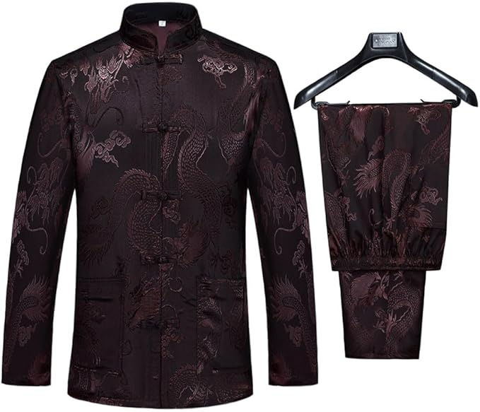 wecotton Tang Suit Men Hanfu Chinese Traditional Clothes Kung Fu Shirt Uniform Long Sleeved Coat