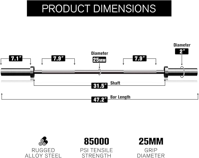 RITFIT Olympic Barbell 4ft/4.8ft/6ft - 2 Inch Weight Bar for Strength Training, Weightlifting