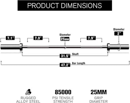 RITFIT Olympic Barbell 4ft/4.8ft/6ft - 2 Inch Weight Bar for Strength Training, Weightlifting