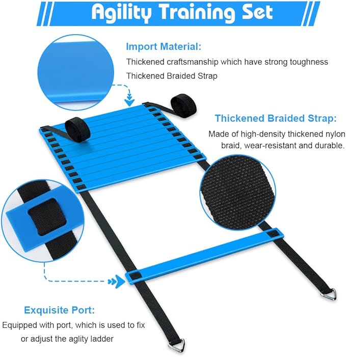 Soccer Speed Agility Training Set - 20FT Agility Ladder 12/16 Sports Cones and Soccer Kick Trainer