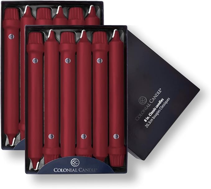 Colonial Candle Unscented Taper Candle, Classic Collection, Traditional Cranberry, 8 in, Pack of 12