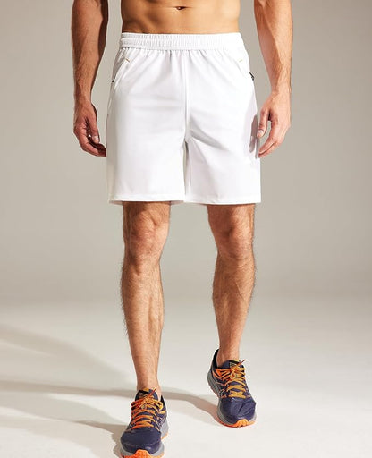 MIER Men's Quick Dry Running Shorts with Zipper Pocket, Elastic Waist Athletic Workout Exercise