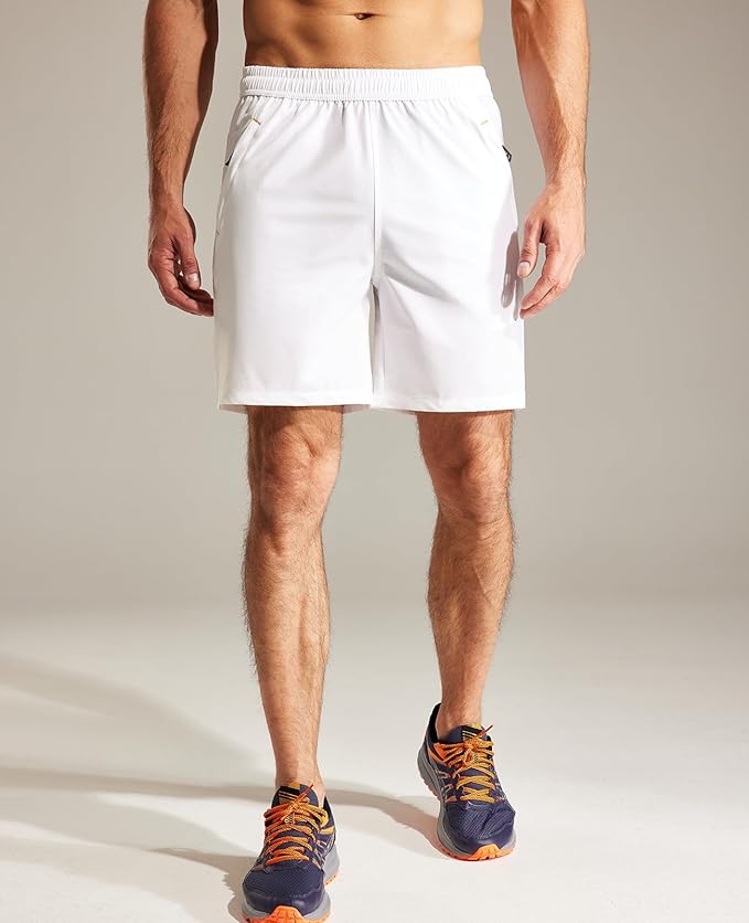 MIER Men's Quick Dry Running Shorts with Zipper Pocket, Elastic Waist Athletic Workout Exercise