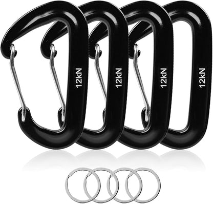 4-Pack Carabiner Clips Heavy Duty-12KN, 7075 Aircraft Aluminum Carabiners with Wiregate