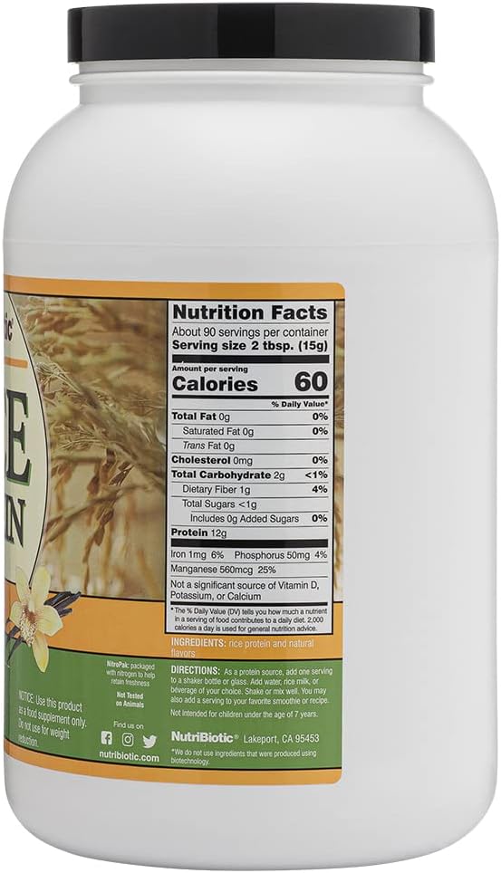 NutriBiotic ??Vanilla Rice Protein, 3 Lb (1.36kg) | Low Carb, Keto-Friendly, Vegan, Raw Protein