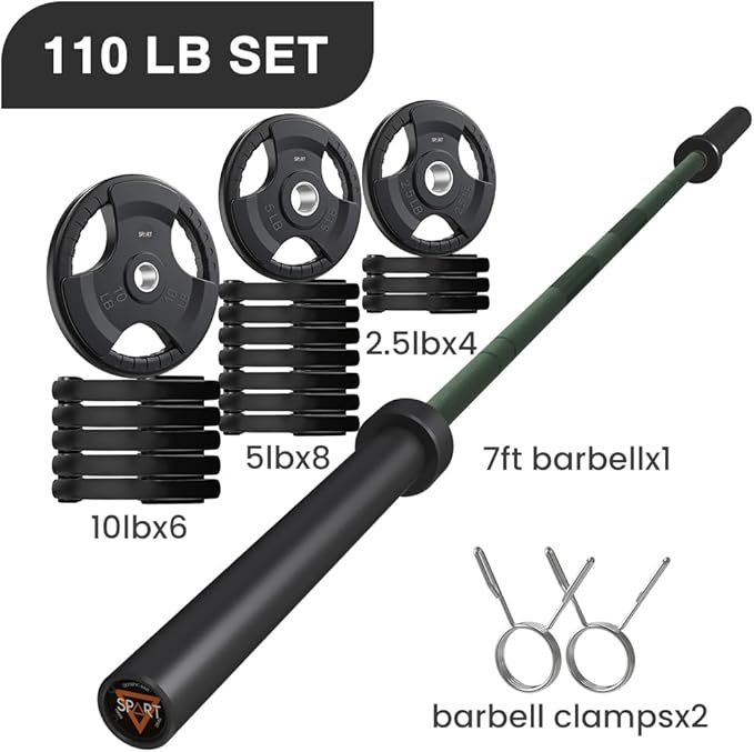 7FT Olympic Barbell Bar with Weight Plate Set Combo, Solid Olympic Bar with Bearings, 700Lbs