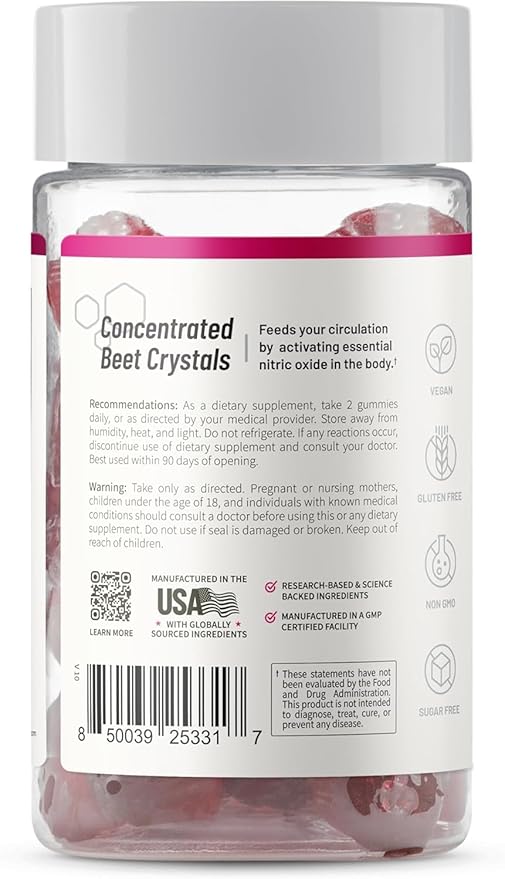 Snap Supplements Beet Root Gummies, Nitric Oxide Supplement with Organic Beets, Vitamins