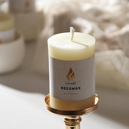 3PCS Beeswax Pillar Candles,Large Handmade Pure Beeswax Candle,Long Lasting Burn Time，Unscented