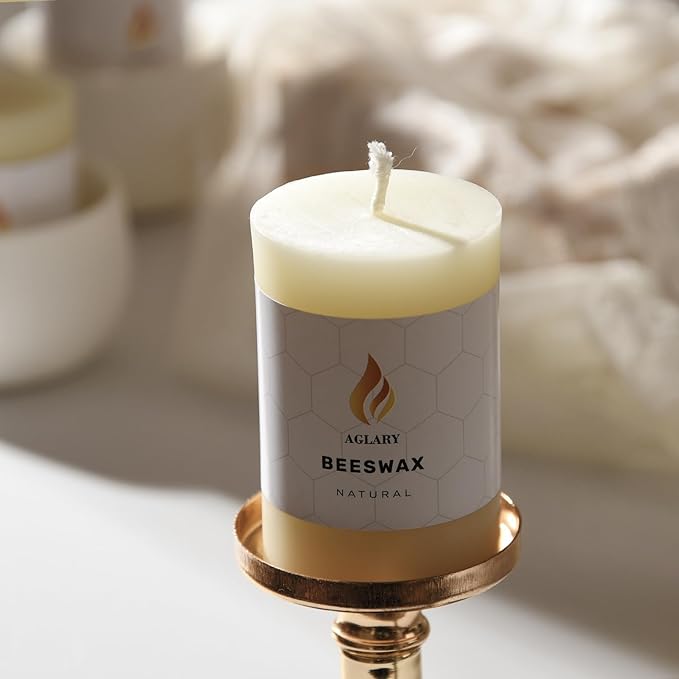 6PCS Beeswax Pillar Candles,Large Handmade Pure Beeswax Candle,Long Lasting Burn Time，Unscented