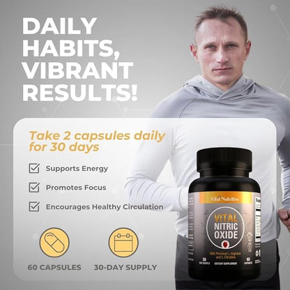 Vital Nitric Oxide Supplements for Men - Workout Booster Supplement for Men - Nitrous Oxide Boost