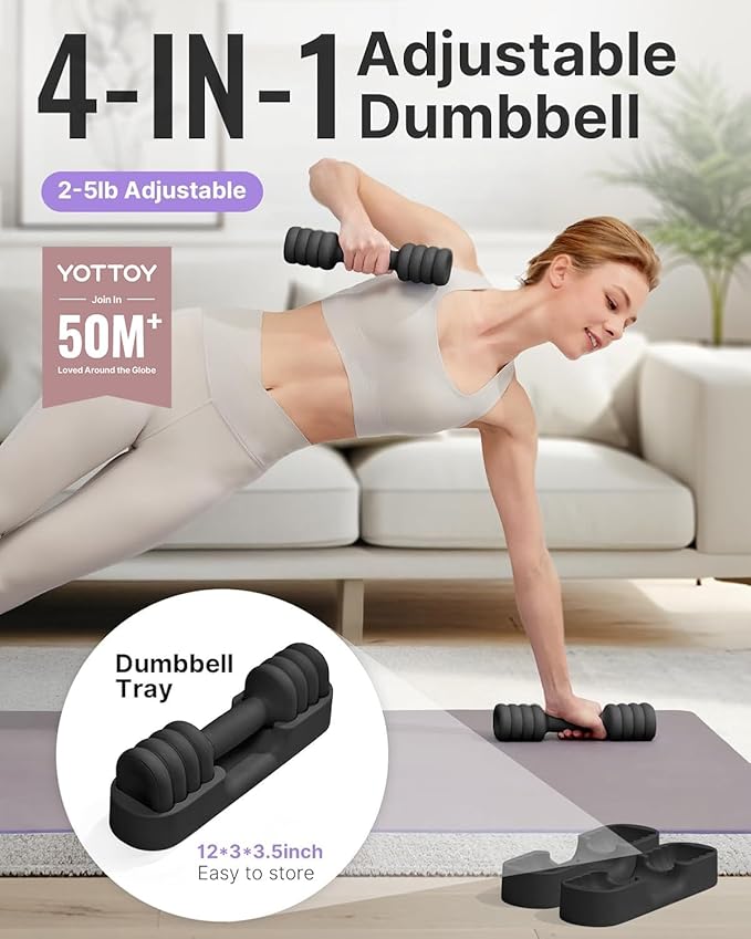 YOTTOY Adjustable Dumbbell Set of 2, 4-in-1 Hand Weights for Women at Home, Compact Free Weights