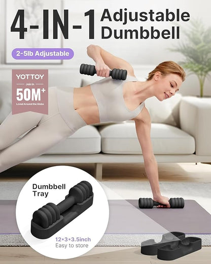 YOTTOY Adjustable Dumbbell Set of 2, 4-in-1 Hand Weights for Women at Home, Compact Free Weights