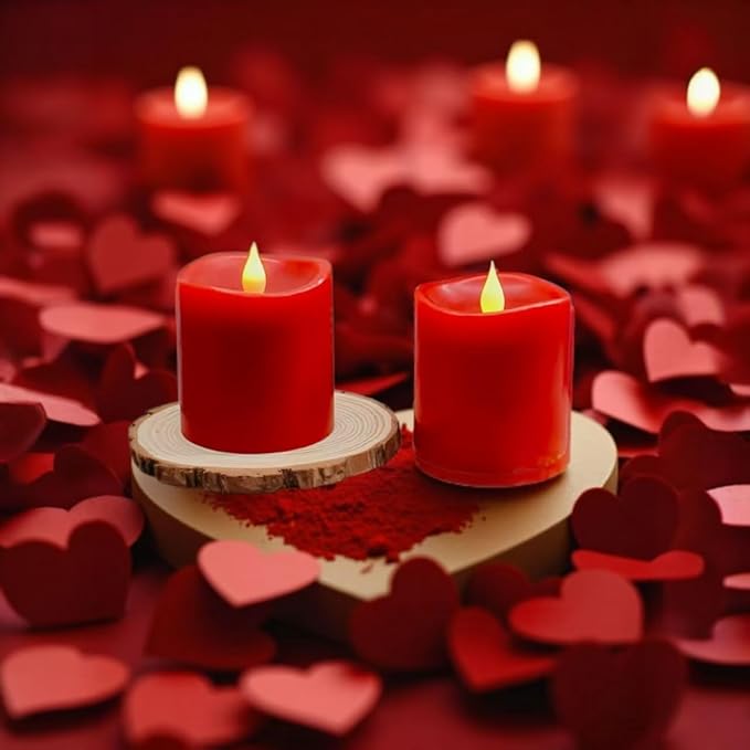 Red Flameless LED Candles 3 inch Diameter Real Wax 2AA Battery Operated 600hr+ Flickering Candles