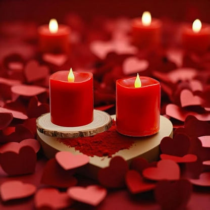 Red Flameless LED Candles 3 inch Diameter Real Wax 2AA Battery Operated 600hr+ Flickering Candles