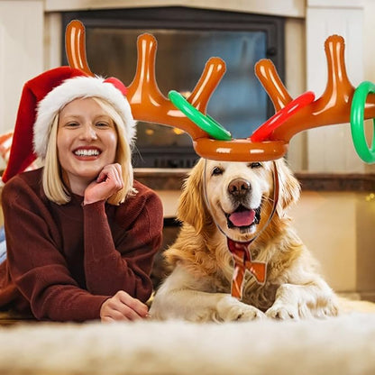 4 Pack Inflatable Reindeer Antler Ring Toss Game (4 Antlers 16 Rings) Reindeer Antler Hat Ring Toss