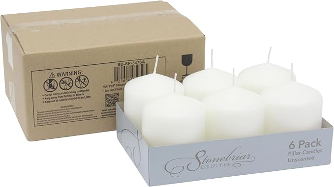 Stonebriar Unscented White Tall Pillar Candles, 35 Hour Burning Candle Pillars, Perfect for Decor