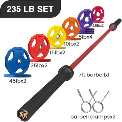 7FT Olympic Barbell Bar with Weight Plate Set Combo, Solid Olympic Bar with Bearings, 700Lbs