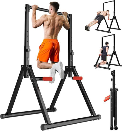 Power Tower Pull Up Dip Station Foldable, Pull Up Bar Station Adjustable, Multi-Function Home Gym