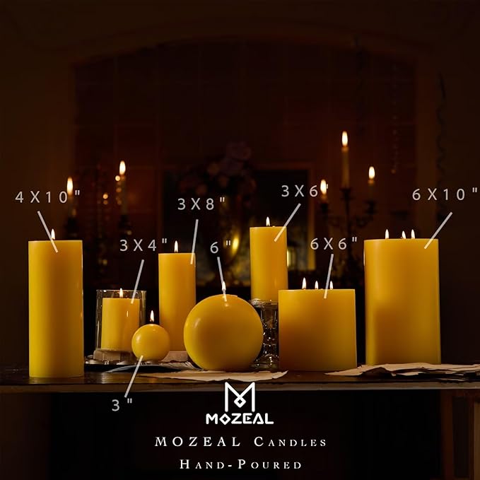 MOZEAL 3" x 6" Hand-Poured Unscented Candle,Dripless Pillar Candle Set of 3,Long Lasting