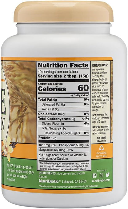NutriBiotic ??Vanilla Rice Protein, 1 Lb 5 Oz (600g) | Low Carb, Keto-Friendly, Vegan, Raw Protein