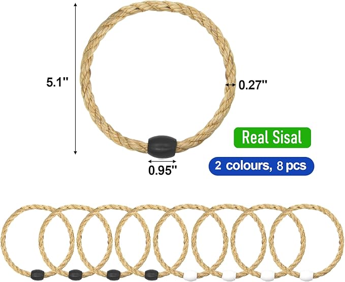 8 Pack Sisal Rope Ring Toss Game Replacement Parts for Adults and Kids, Outdoor Toss Rings for