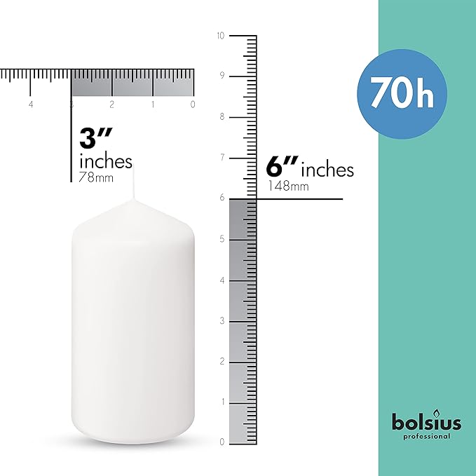 BOLSIUS 6 White Pillar Candles Bulk - 3x6 Inches Candle Set - 70+ Hours Clean Burning - No Palm Oil