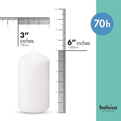 BOLSIUS 6 White Pillar Candles Bulk - 3x6 Inches Candle Set - 70+ Hours Clean Burning - No Palm Oil