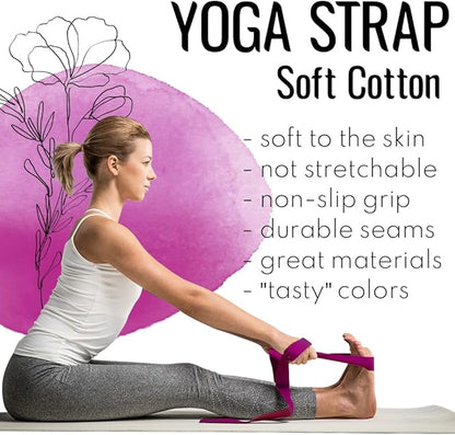TECEUM Yoga Strap & Mat Strap – 2 IN 1 – Cotton – 6 ft 8 ft 10 ft (30+ colors) – Adjustable