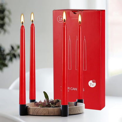 24 Pack Red Taper Candles, 7-8 Hours Burn Time, Unscented, Smokeless and Dripless, 0.75 x 10 Inch