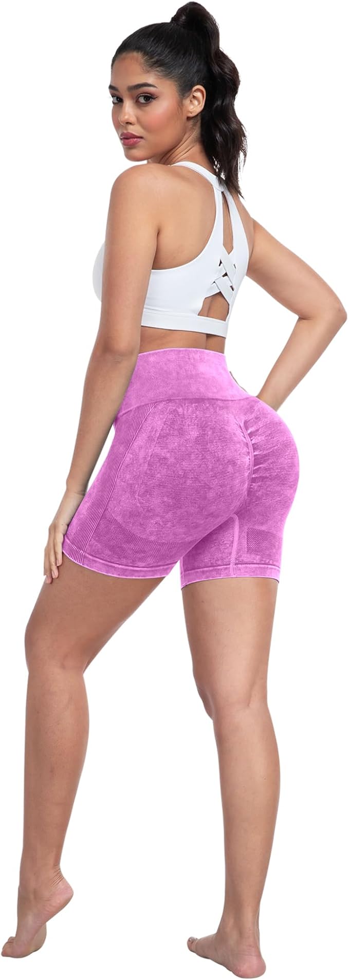 CHRLEISURE Women's 4 Packs Workout Gym Shorts, High Waisted Butt Lifting Scrunch Butt Seamless