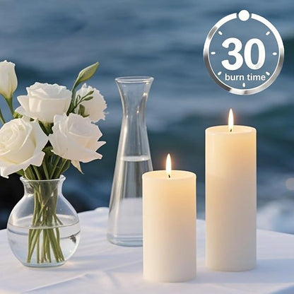 White Pillar Candles - 12 Packs Unscented Wax Pillar Candle, Long-Lasting 30 Hour Burn Time, 2x4