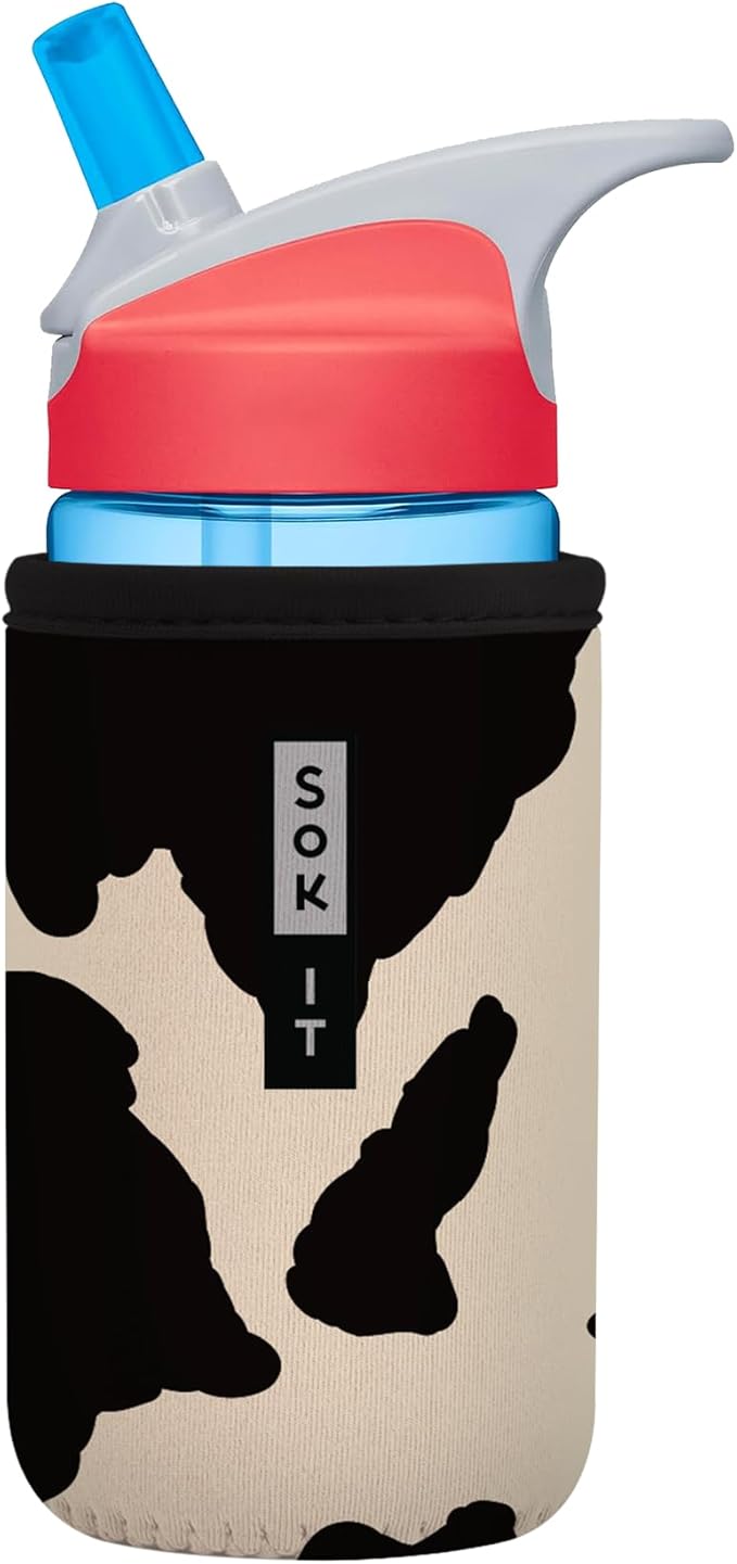Sok It BotlSok Water Bottle Sleeve Insulated Neoprene Cover (Cow Print, Fits 12oz CamelBak or