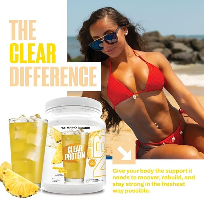 NutraBio Clear Protein Powder, Pineapple Splash - 20 Servings, 20g Clear Whey Protein Isolate, 0