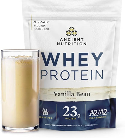 Ancient Nutrition Grass Fed Whey Protein, 23g Protein, Hydrolyzed Collagen Peptides, Organic