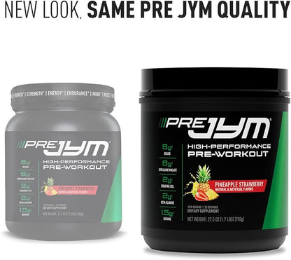 JYM Supplement Science Pre JYM Pineapple Strawberry Pre Workout Powder for Men & Women, BCAAs