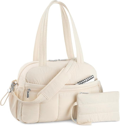TOPDesign Travel Duffel Bag for Women, Puffer Gym Bag Sports Tote with Wet Pocket, Carry On