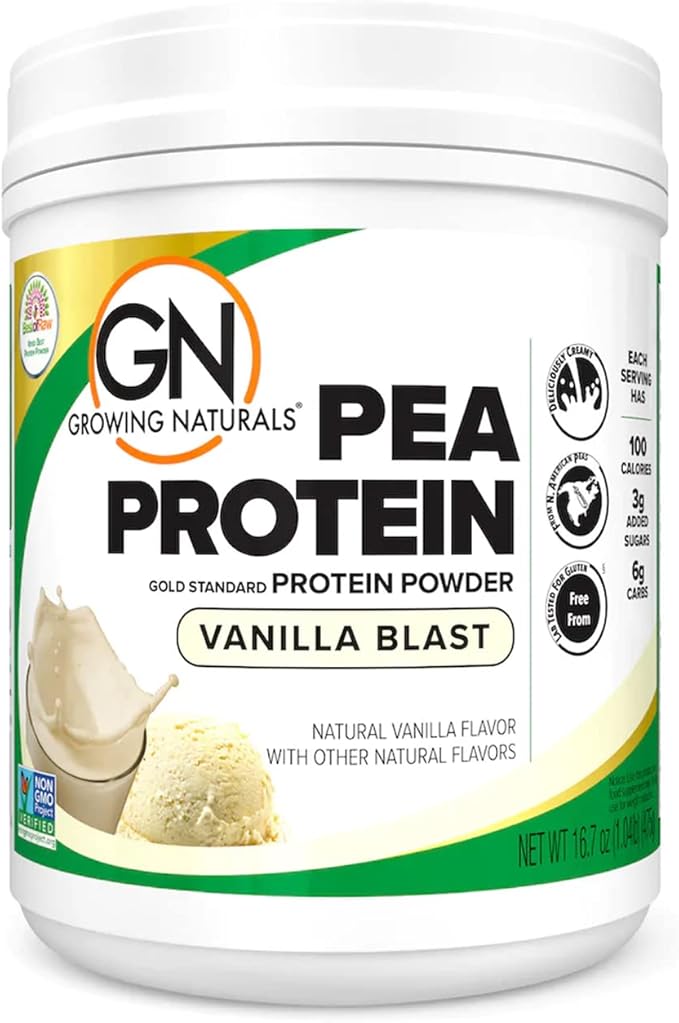 Raw Pea Protein Powder, Vegan Plant Based Protein, BCAA, Low-Carb, Low-Sugar, Vanilla Blast, 1