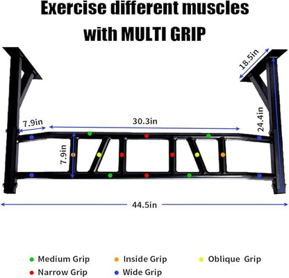ptlsy Wall Mounted Pull Up Bar Multifunctional with Multi-grip Chin Up Bar Heavy Duty Dip Station