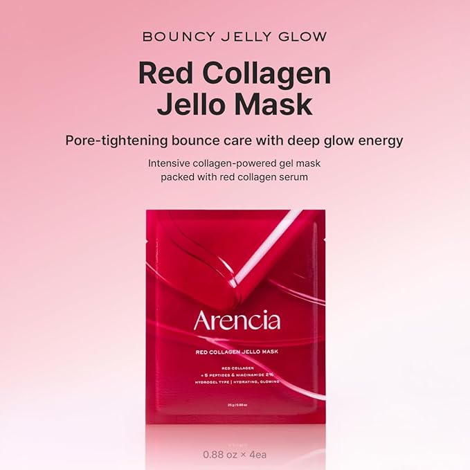 Red Collagen Jello Mask, Plump & Hydrating x 4ea, Overnight Hydrogel Mask for Dry, Mature Skin