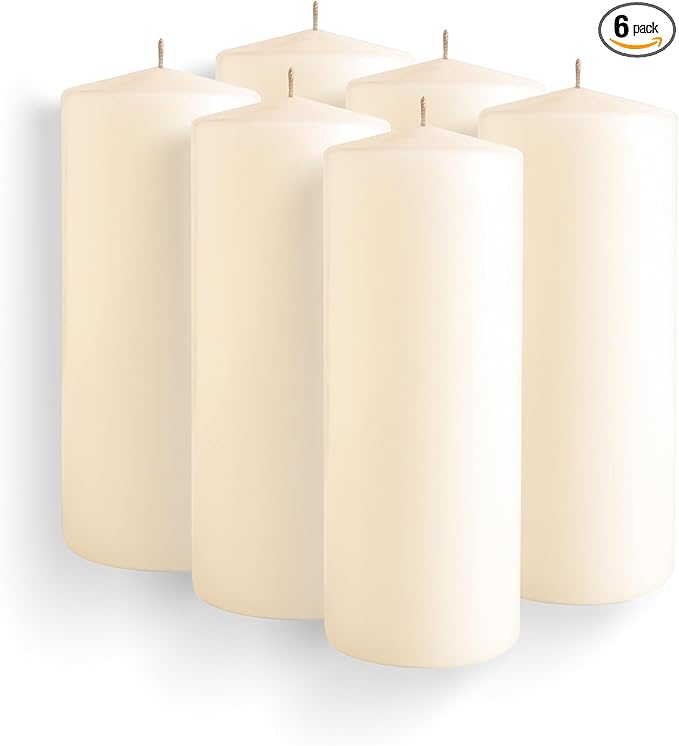 Simply Soson 2.5x6 inch Ivory Pillar Candles - Set of 6 Tall Emergency Candles