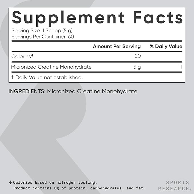 Sports Research Creatine Monohydrate - Gain Lean Muscle, Improve Performance and Strength and