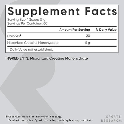 Sports Research Creatine Monohydrate - Gain Lean Muscle, Improve Performance and Strength and