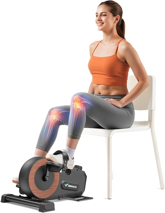 Under Desk Bike Pedal Exerciser, Quiet Magnetic Mini Exercise Bike with MERACH App for Arm, Leg