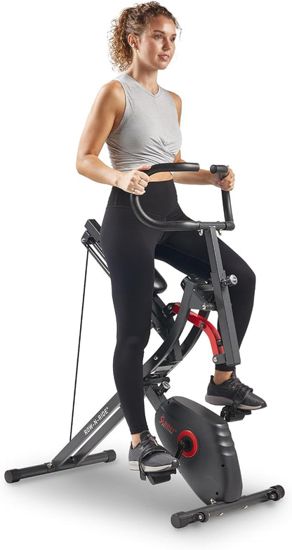 Sunny Health & Fitness Row-N-Ride PRO, Full Body Combo Squat Machine w/Optional Resistance Band