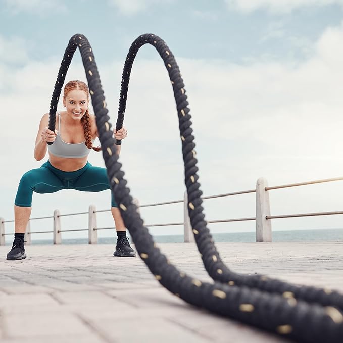 MECCANIXITY Battle Rope 40ft x 1.5 Inch Polyester Workout Rope Heavy Fitness Exercise Rope for