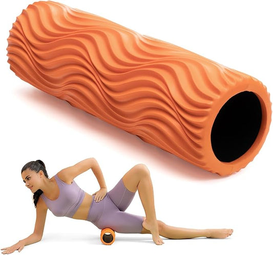 Foam Roller - Muscle Massage Roller for Back Pain & Stretching - Ergonomic Wide Wave Textured